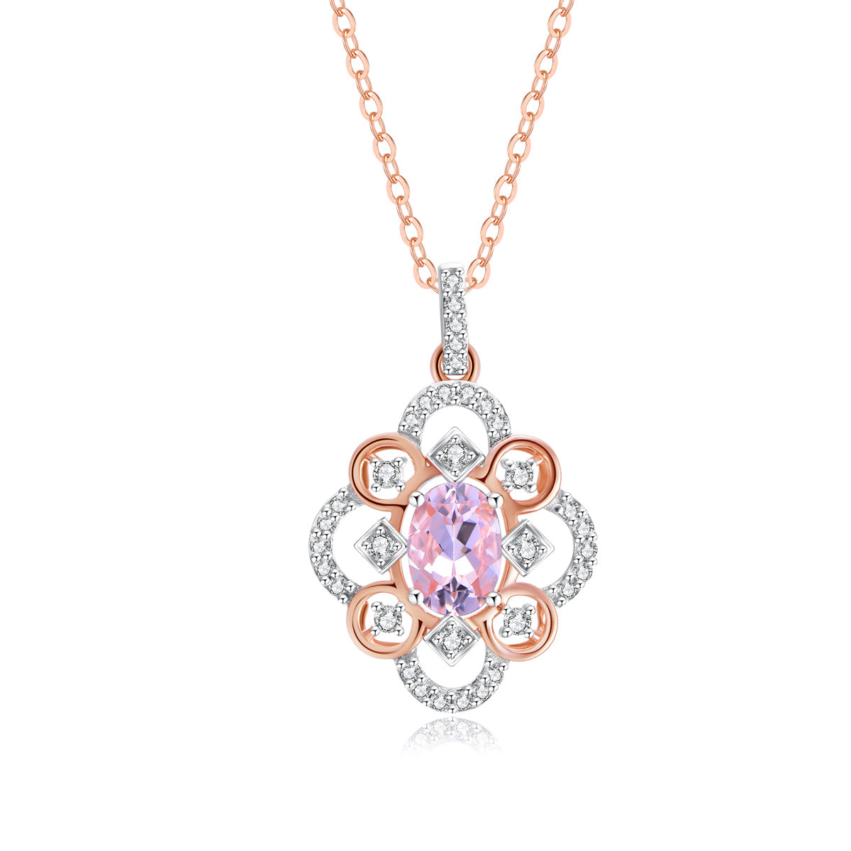 9ct Rose Gold Morganite & Diamond Pendant