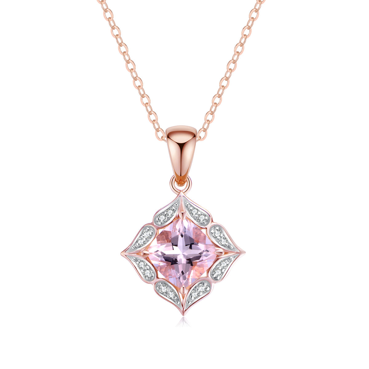 9ct Rose Gold Morganite & Diamond Pendant