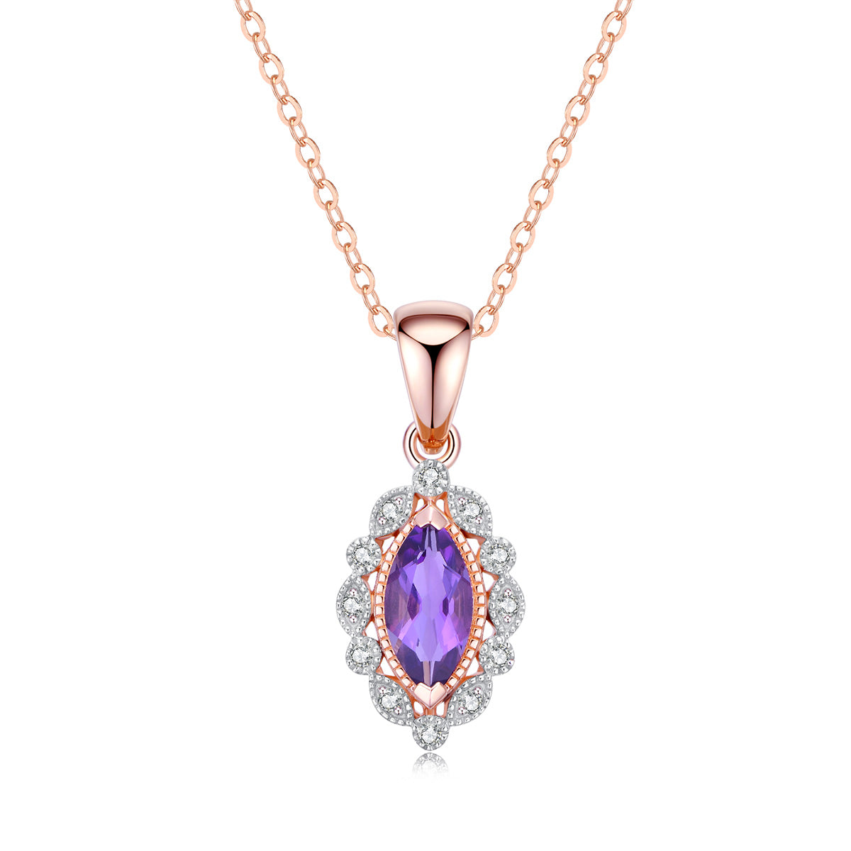 9ct Rose Gold Pink Amethyst & Diamond Pendant