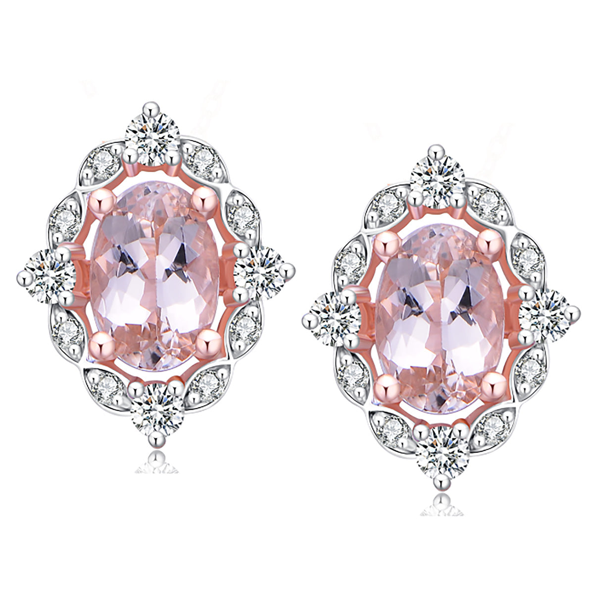 9ct Rose Gold Morganite & Diamond Earrings