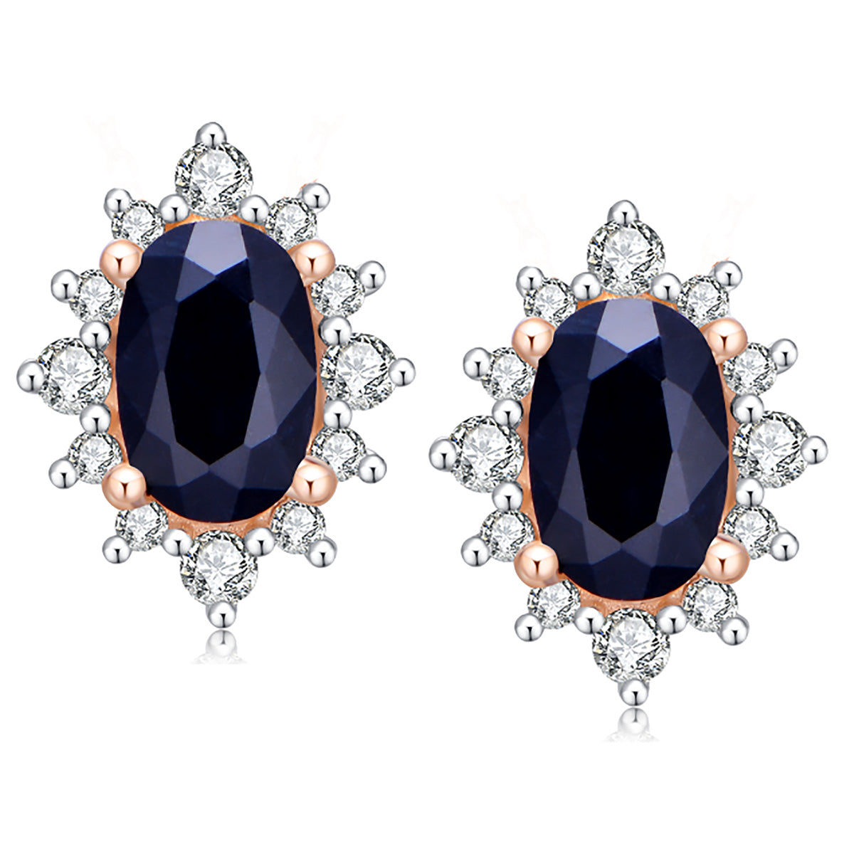 9ct Yellow Gold Black Sapphire & Diamond Earrings