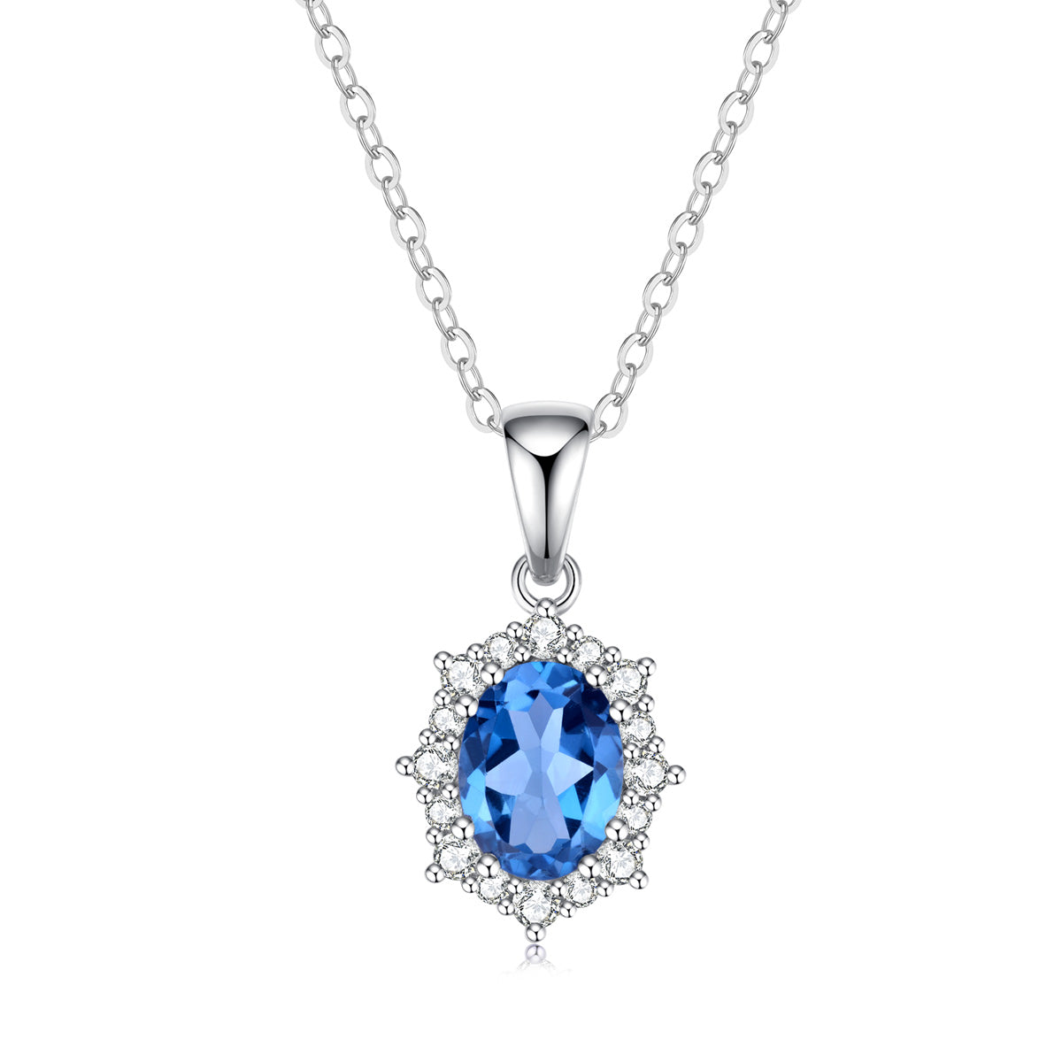 9ct White Gold London Blue Topaz & Diamond Pendant