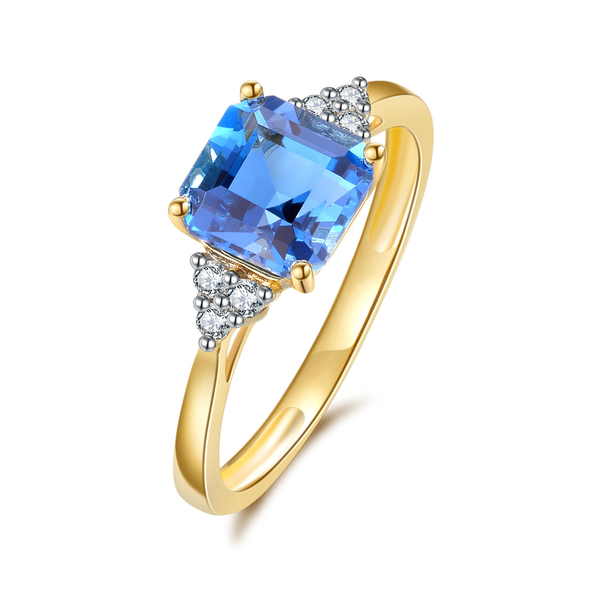 9ct Yellow Gold London Blue Topaz & Diamond Ring