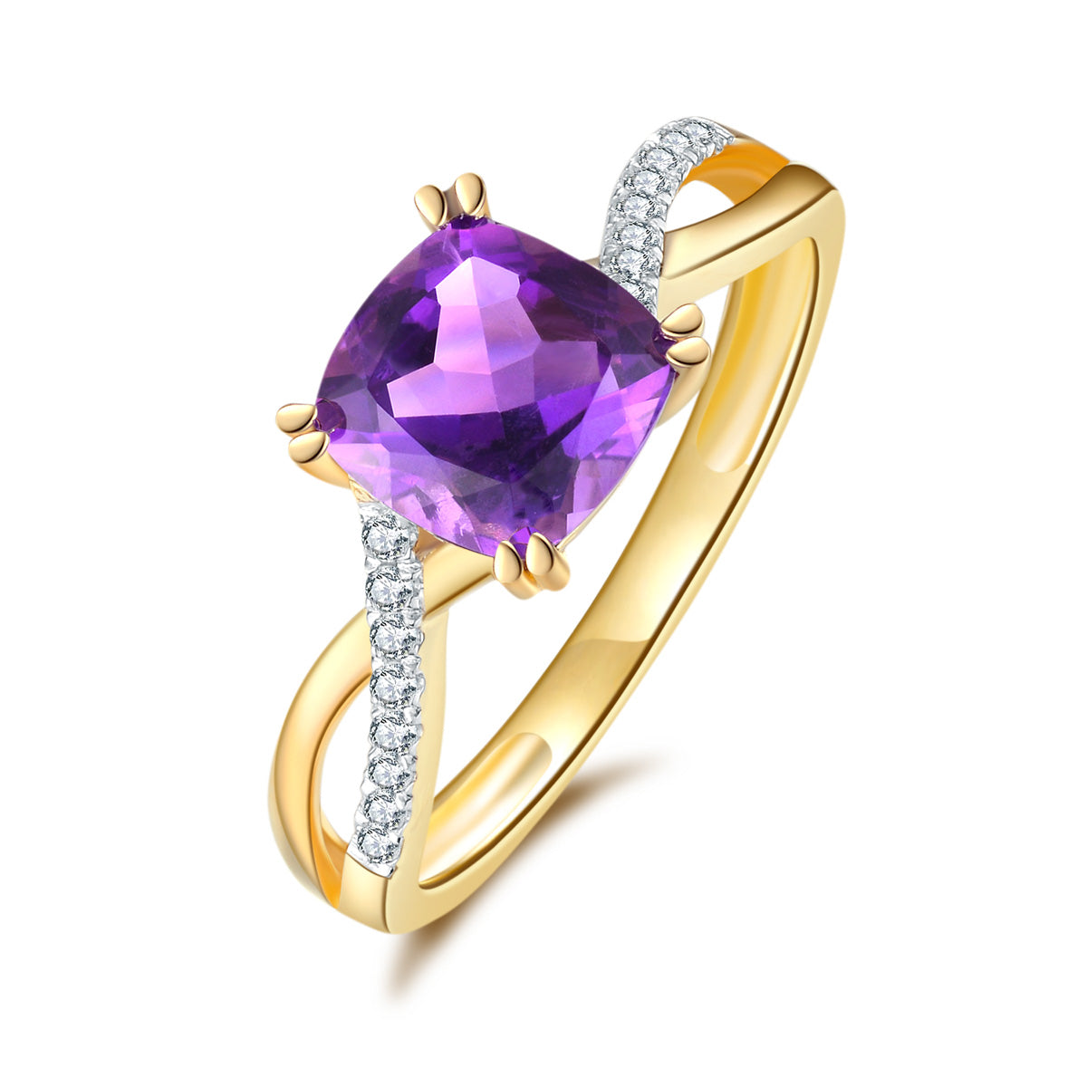 9ct Yellow Gold Amethyst & Diamond Ring