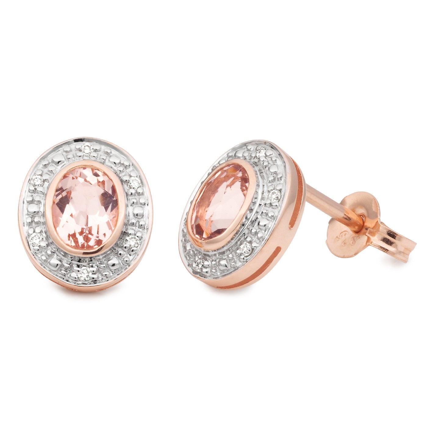 Morganite & Diamond Stud Earrings in 9ct Rose Gold