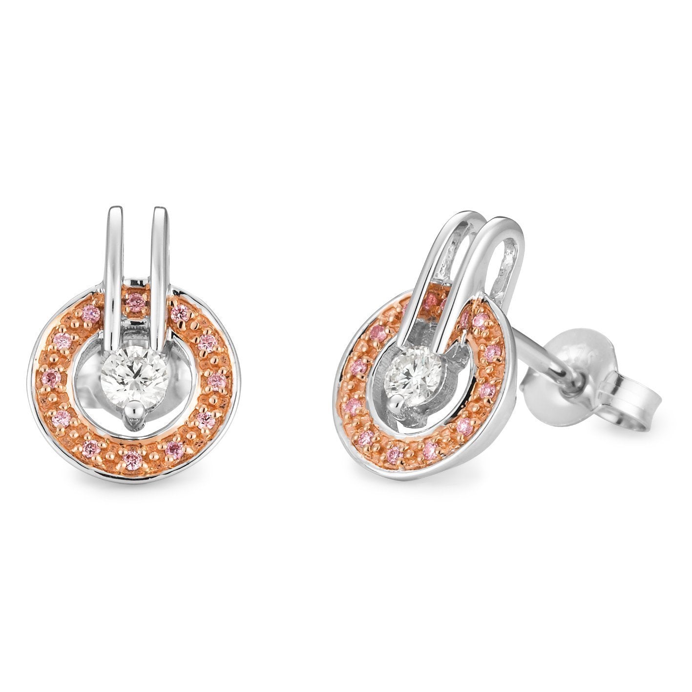 0.21ct White & Pink Diamond Earrings in 9ct White & Rose Gold