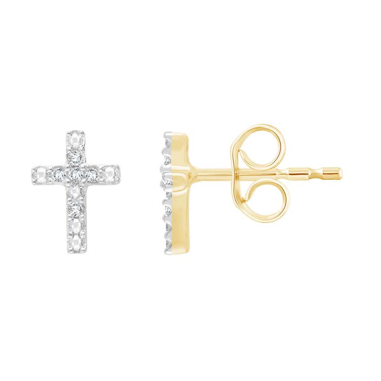 0.03ct Diamond Cross Stud Earrings in 9ct Yellow Gold