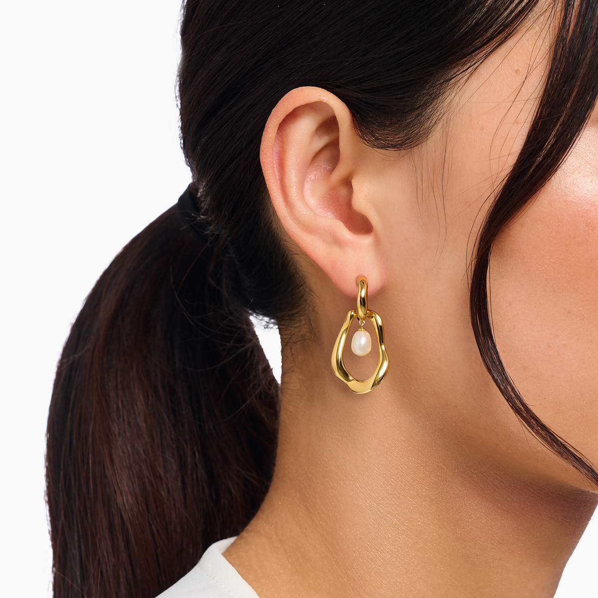 THOMAS SABO Hoop Earrings with Freshwater Pearls In Gold
