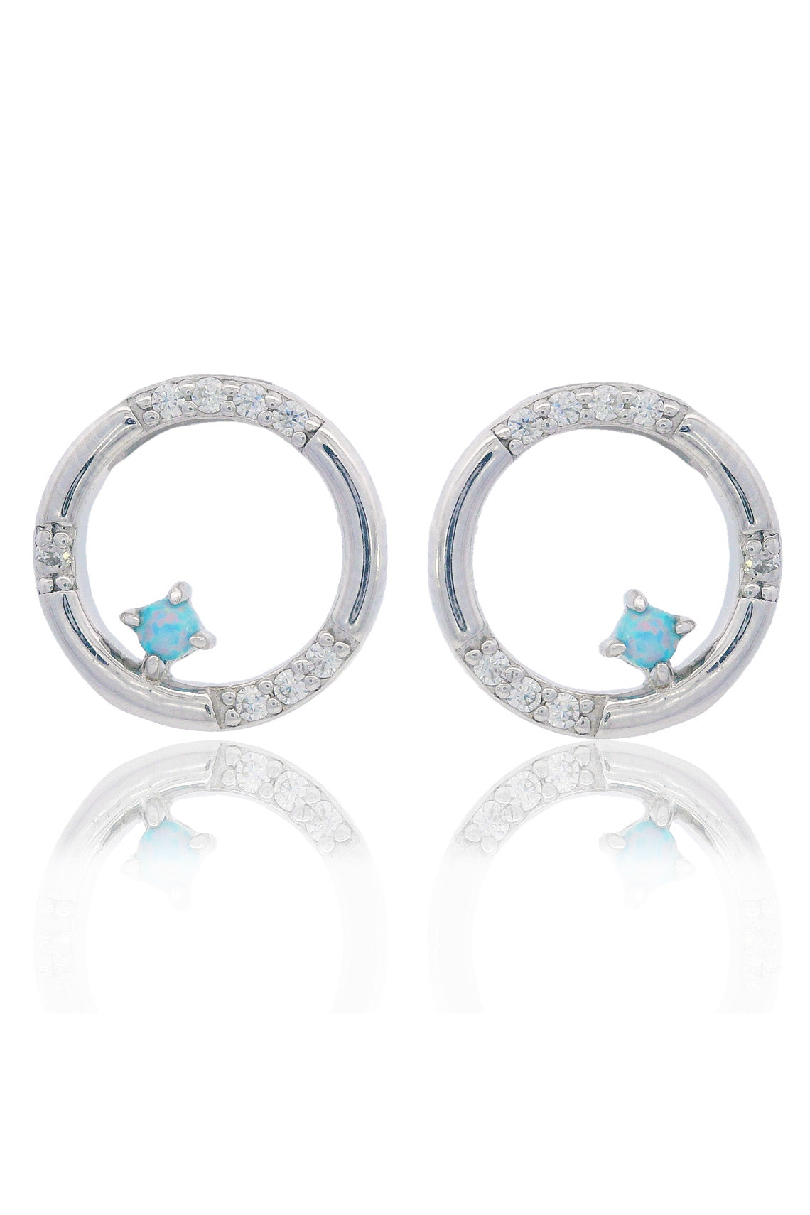 Georgini Opal Glow Blue Created Opal Circle Earrings Silver