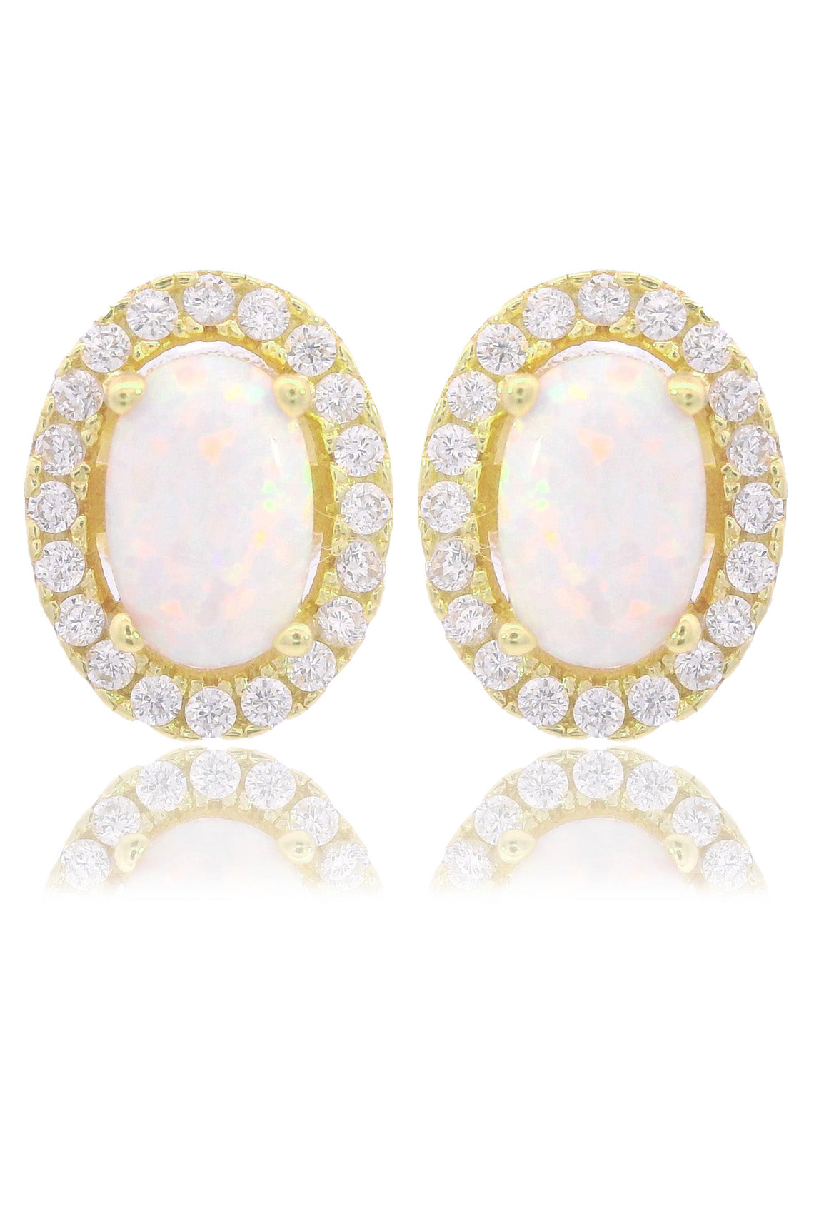 Georgini Opal Glow Blackwattle White Created Opal Earrings Gold