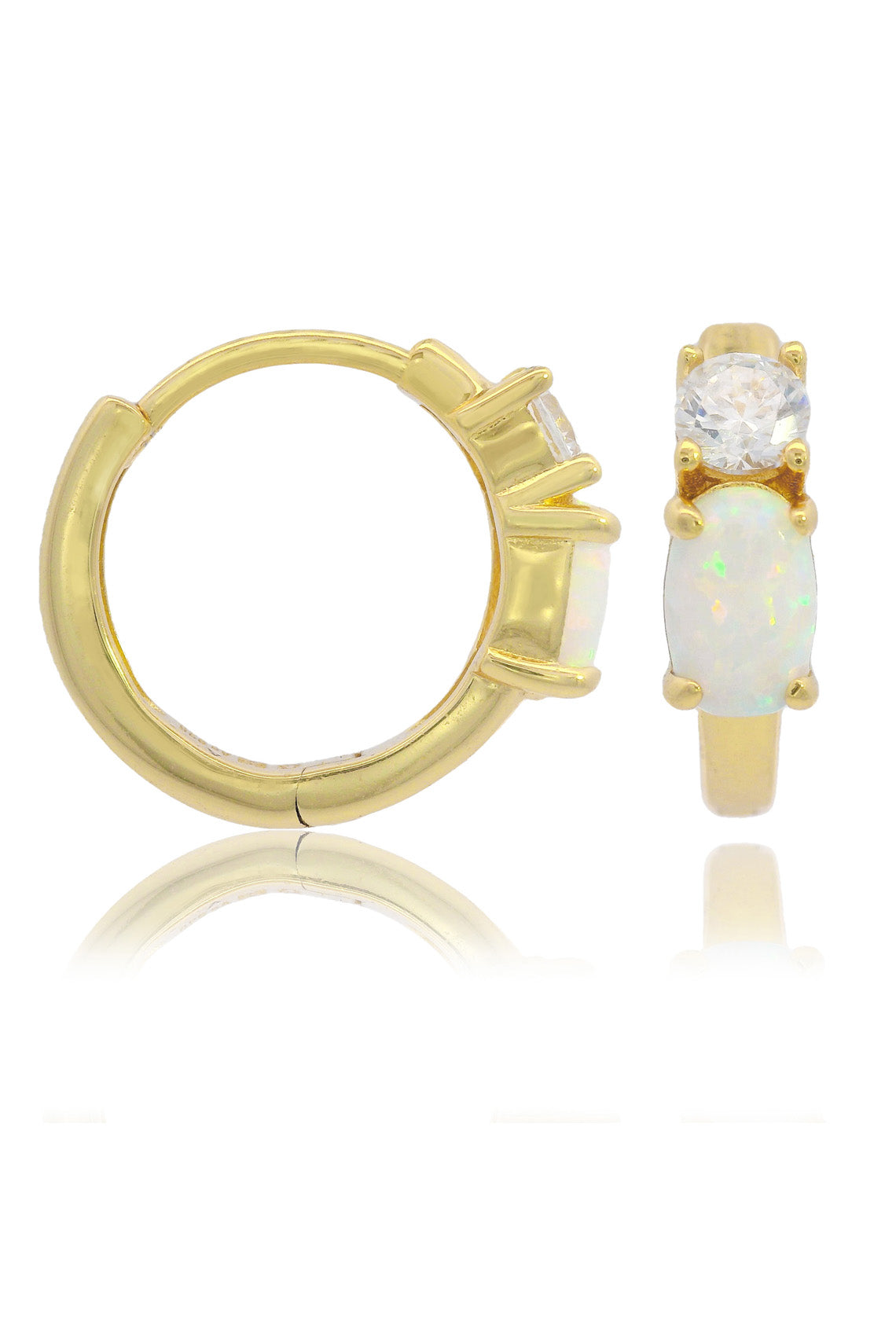 Georgini Opal Glow White Created Opal Hoop Earrings Silver