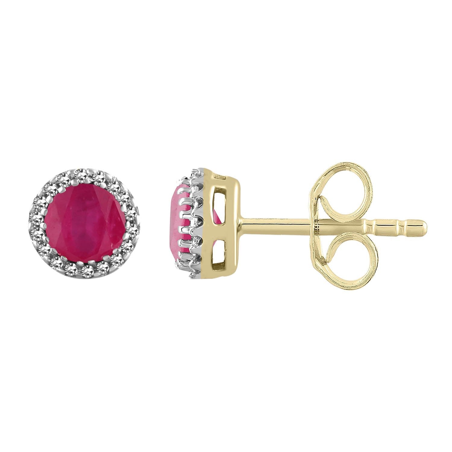 9ct Yellow Gold 0.05ct Diamond Ruby Earrings