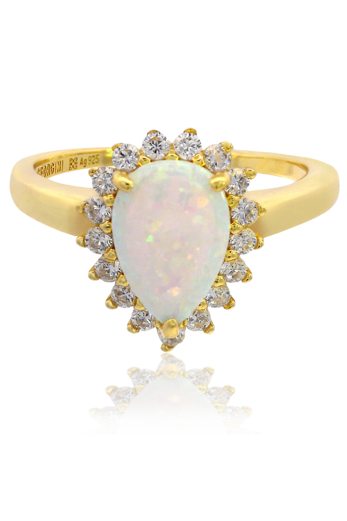 Georgini Opal Glow Rozelle White Created Opal Ring Gold