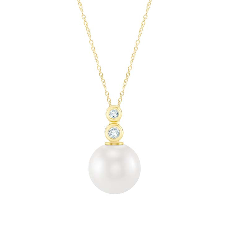 0.05ct Lab Grown Diamond Freshwater Pearl Necklace in 9ct Yellow Gold