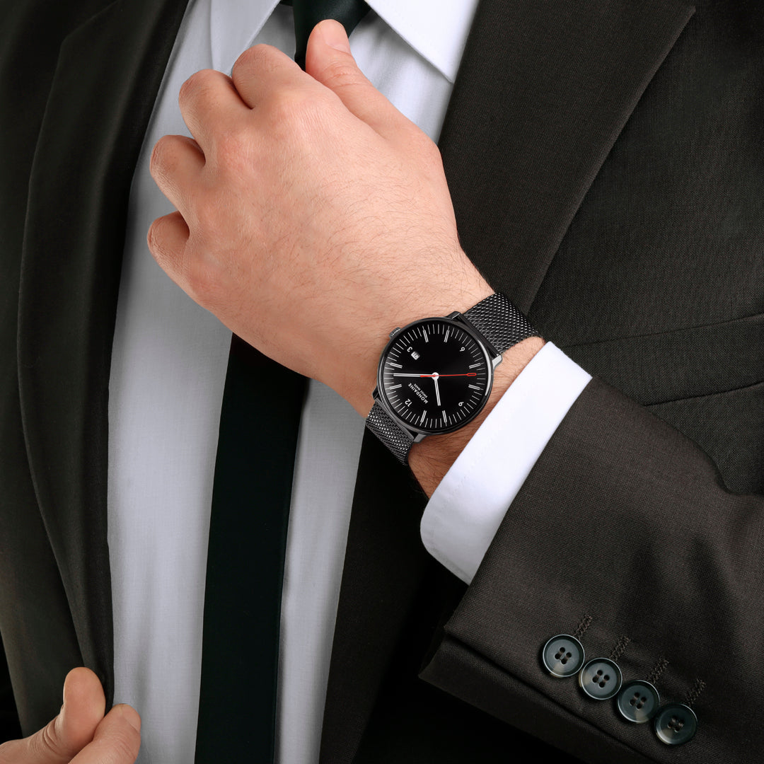 Mondaine Doppio Black Stainless Steel 41mm Watch - MLE.41220.SM