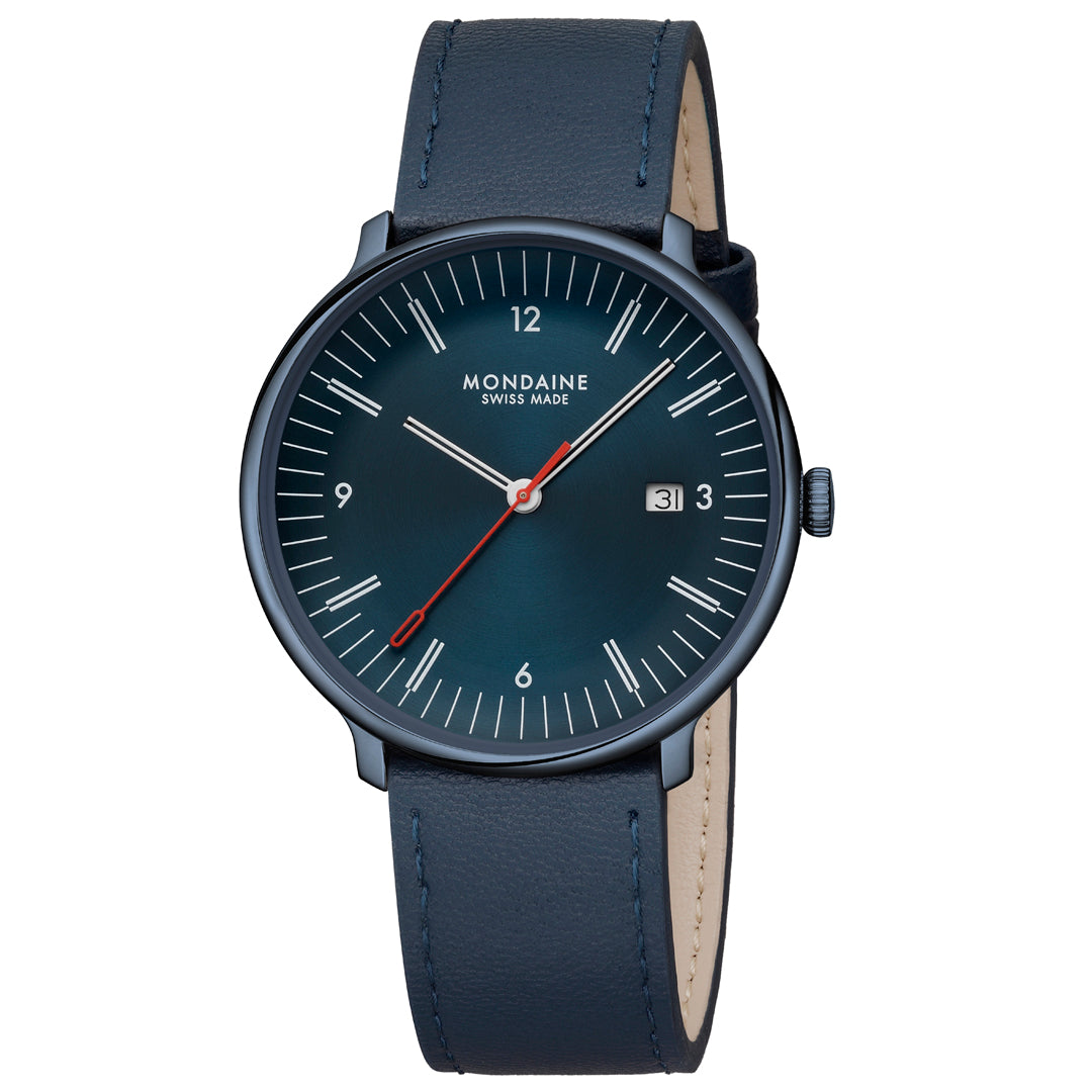Mondaine Doppio Blue Vegan Leather 41mm Watch - MLE.41240.LDV
