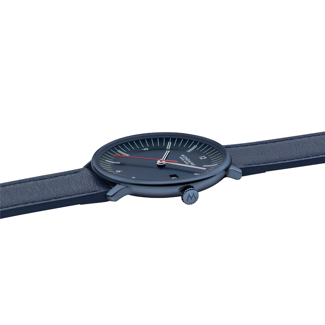 Mondaine Doppio Blue Vegan Leather 41mm Watch - MLE.41240.LDV