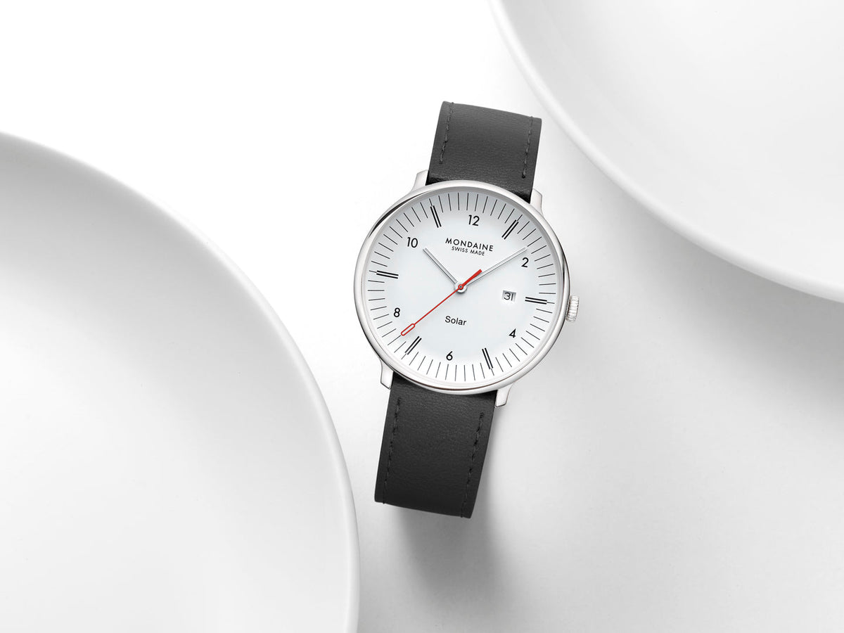 Mondaine Doppio Solar Black Leather 41mm Watch - MLE.41910.LBV