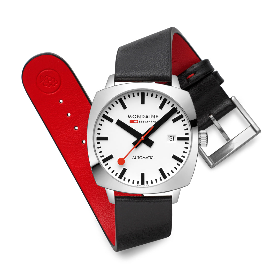 Mondaine Cushion Automatic Black Vegan Leather Watch - MSL.3961B.LBV