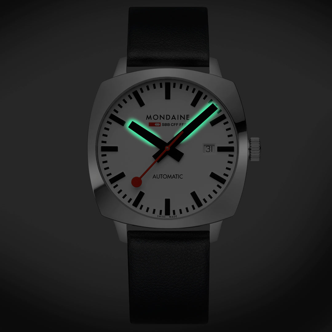Mondaine Cushion Automatic Black Vegan Leather Watch - MSL.3961B.LBV