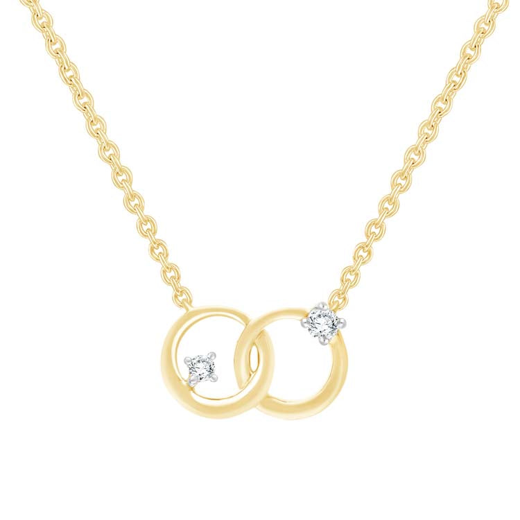 0.03ct Diamond Double Circle Necklace 45cm in 9ct Yellow Gold