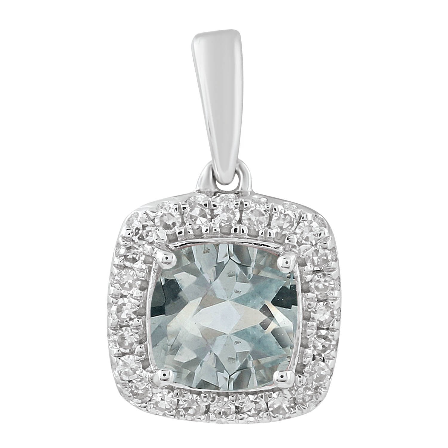 9ct White Gold 0.08ct Diamond Aquamarine Pendant