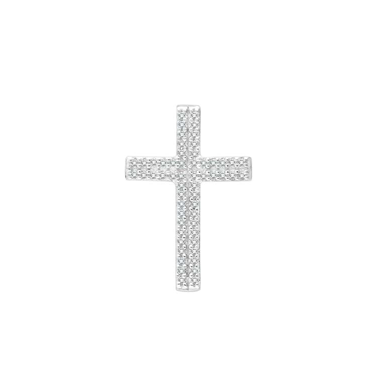 0.05ct Diamond Double Row Cross Pendant in 9ct White Gold