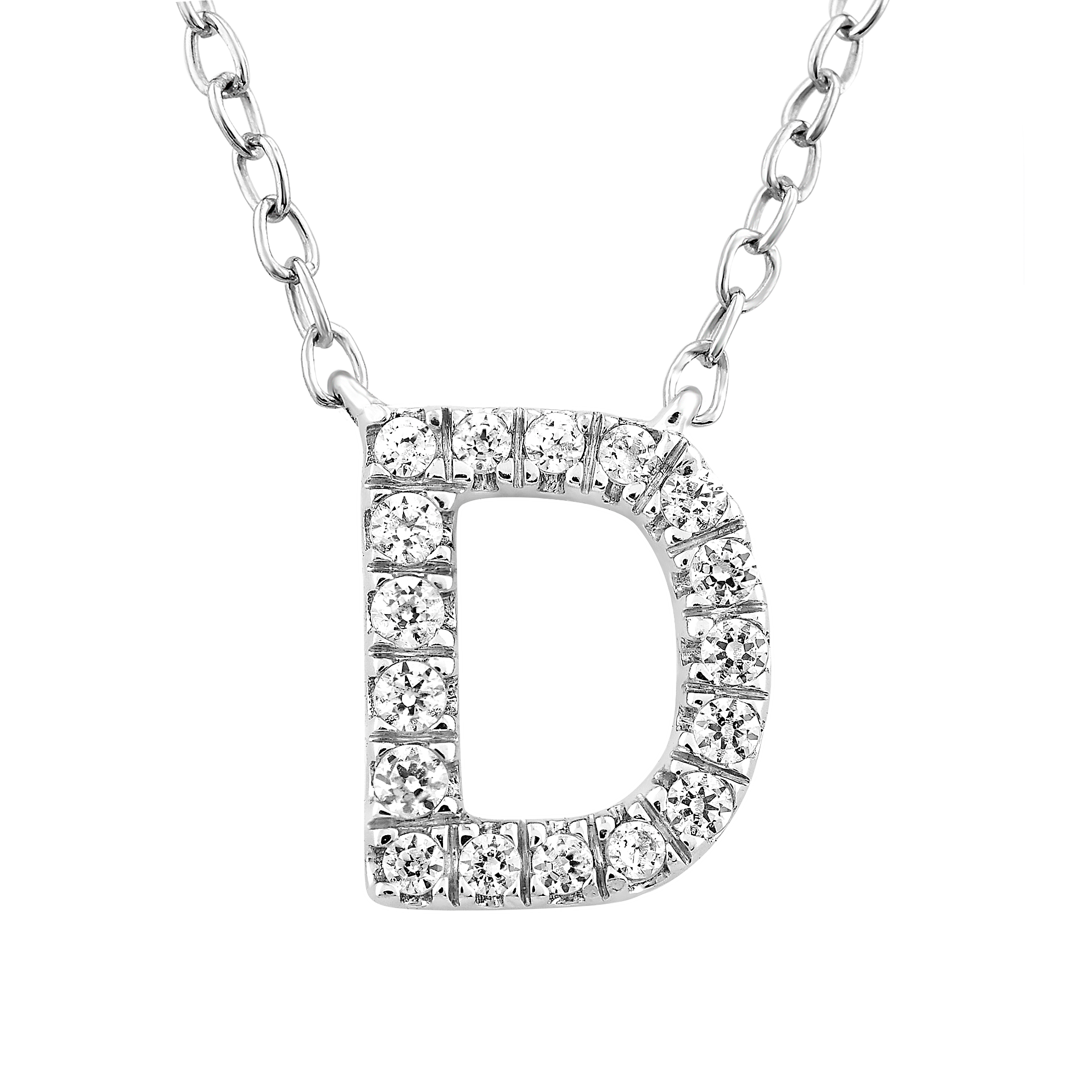 9ct White Gold Diamond Initial 'D' Necklace