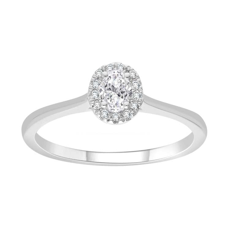 0.25ct Diamond Oval Halo Ring in 9ct White Gold