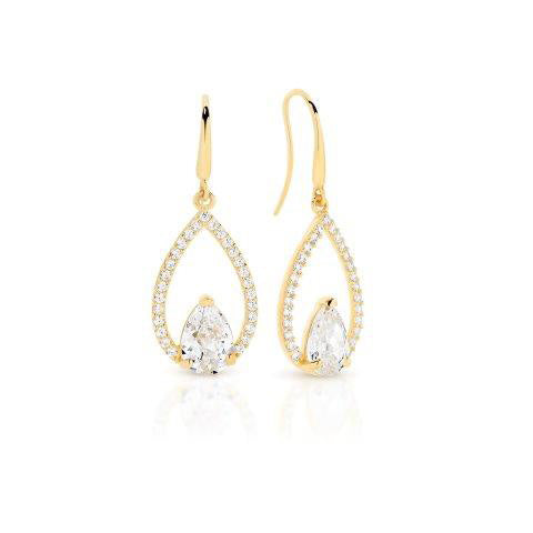 9ct Yellow Gold Tear Drop Cubic Zirconia Hook Earrings