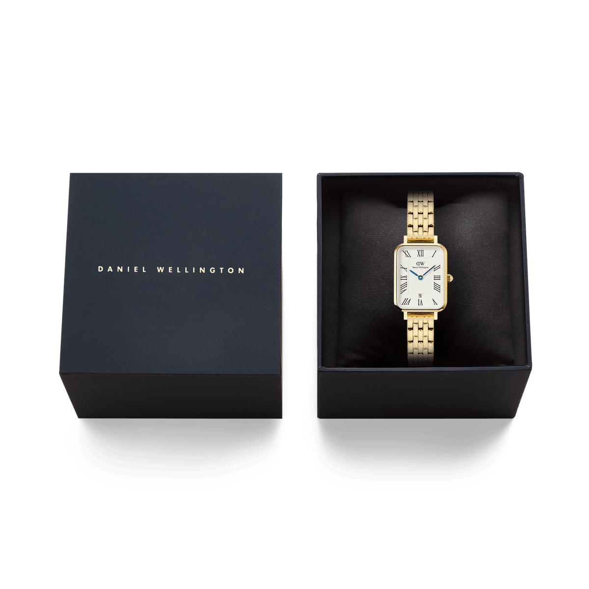 Daniel Wellington Quadro  Roman Numerals Date 5-link Gold