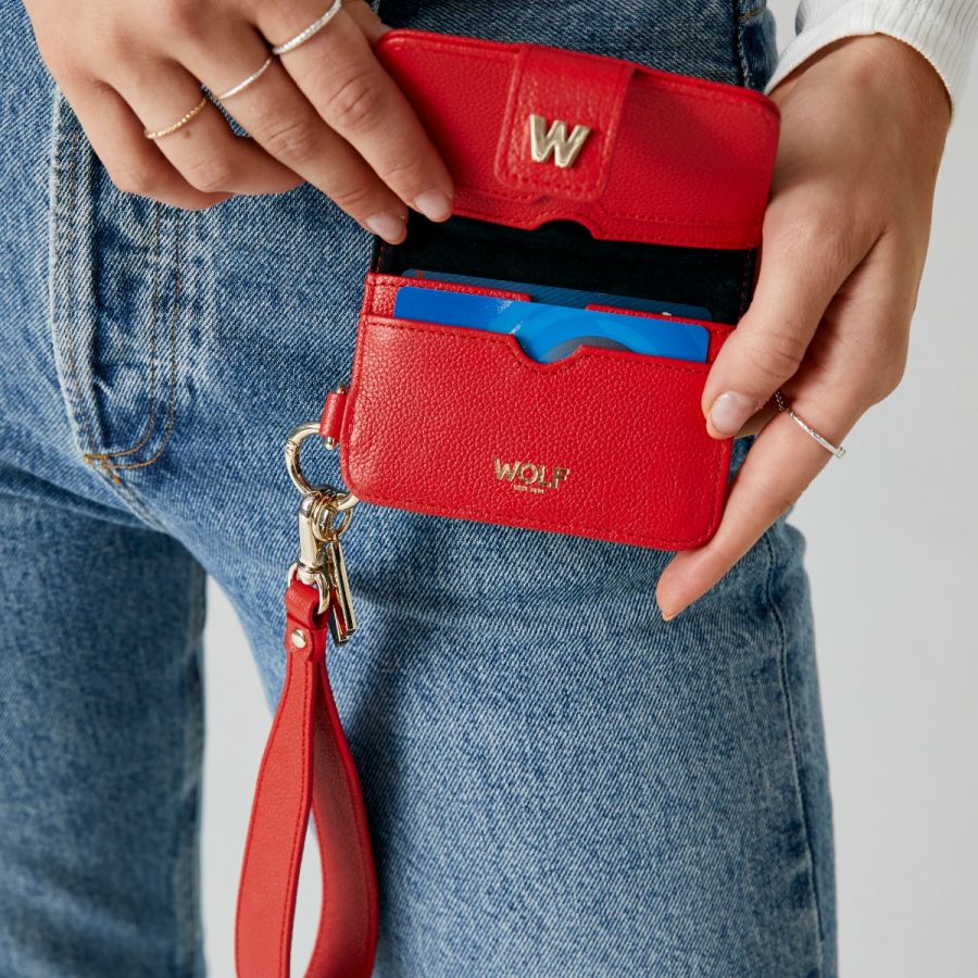 Wolf Mimi Credit Card Holder with Wristlet Red