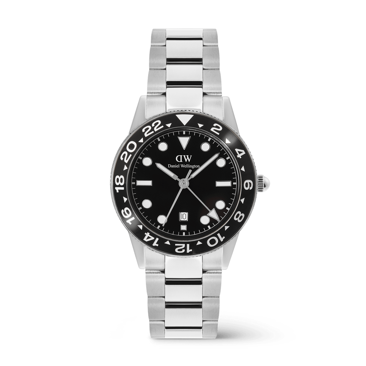 Daniel Wellington Iconic GMT Link Black Ceramic Bezel Silver