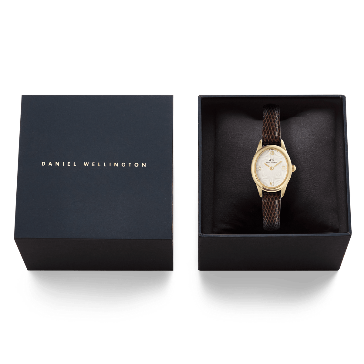 Daniel Wellington Ophelia Mini Dark Brown Lizard White Guilloché Gold