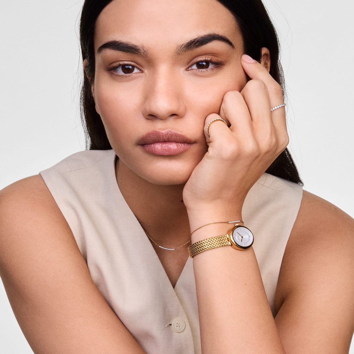 Daniel Wellington Juliette Braided Mesh White Sunray Gold