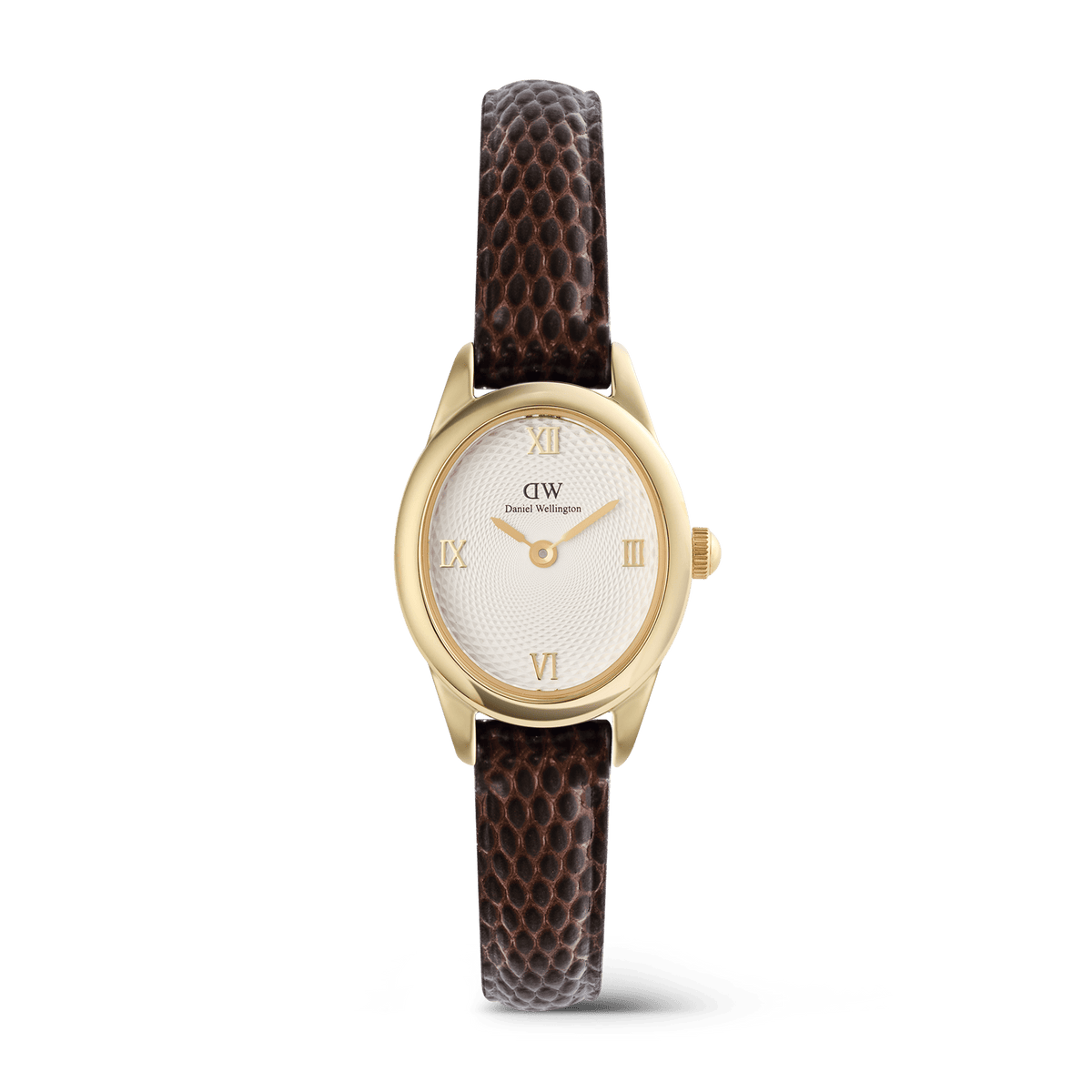 Daniel Wellington Ophelia Mini Dark Brown Lizard White Guilloché Gold