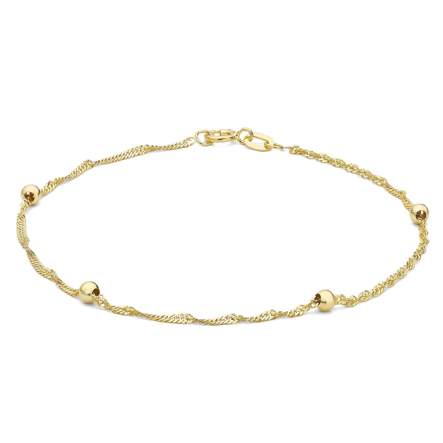 9ct Yellow Gold 3mm Balls and Twist Curb Chain Bracelet 19cm