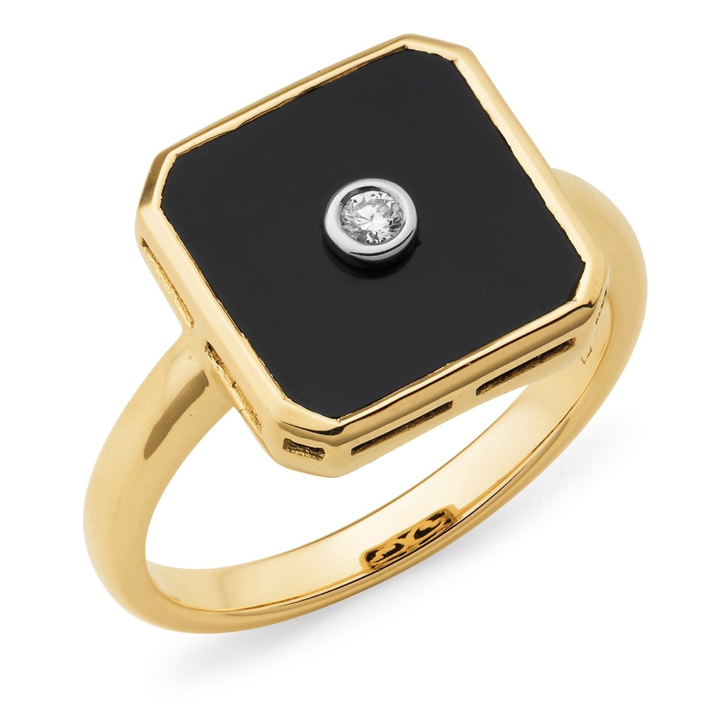Onyx & Diamond Bezel Set Dress Ring in 9ct Yellow & White Gold