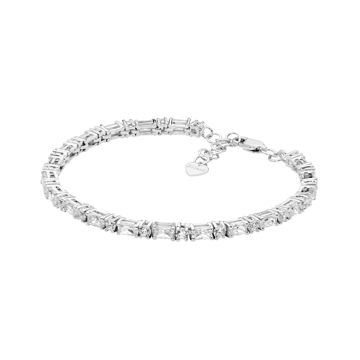 Sterling Silver Cubic Zirconia 3.5mm Round & Baguette 18cm Tennis Bracelet