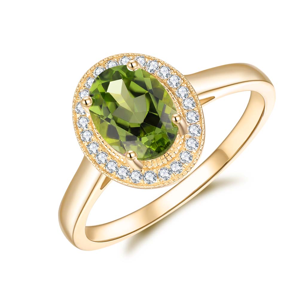 9ct Yellow Gold Peridot & Diamond Ring