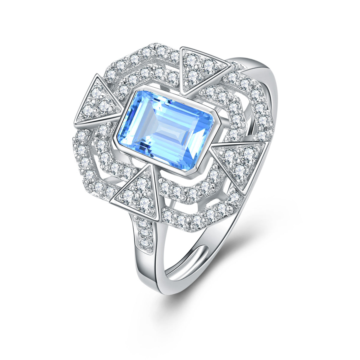 9ct White Gold Blue Topaz & Diamond Ring