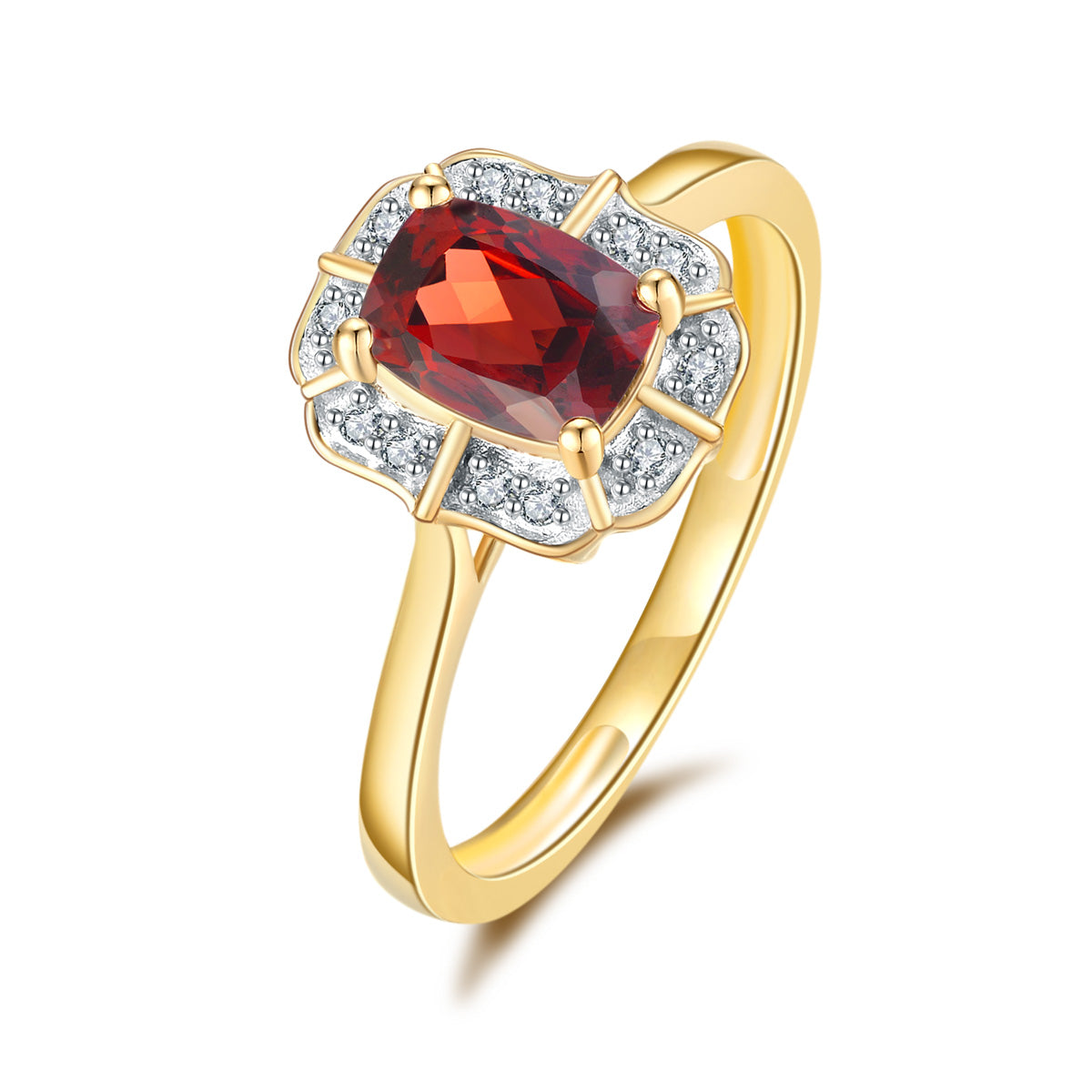 9ct Yellow Gold Garnet & Diamond Ring