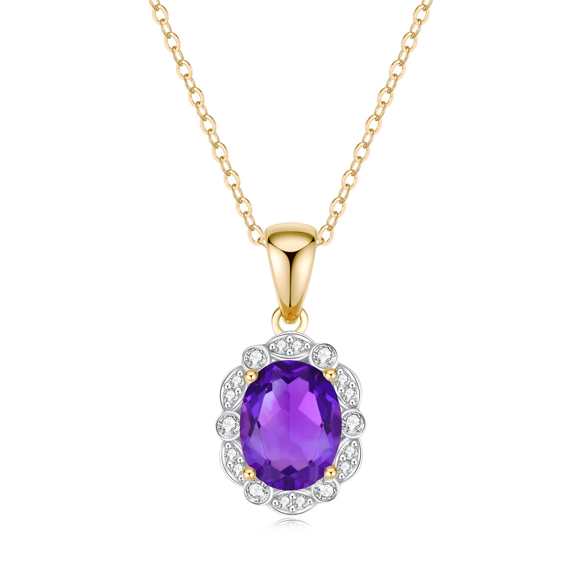 9ct Yellow Gold Amethyst & Diamond Pendant