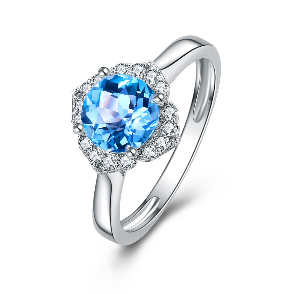 9ct White Gold Blue Topaz & Diamond Ring