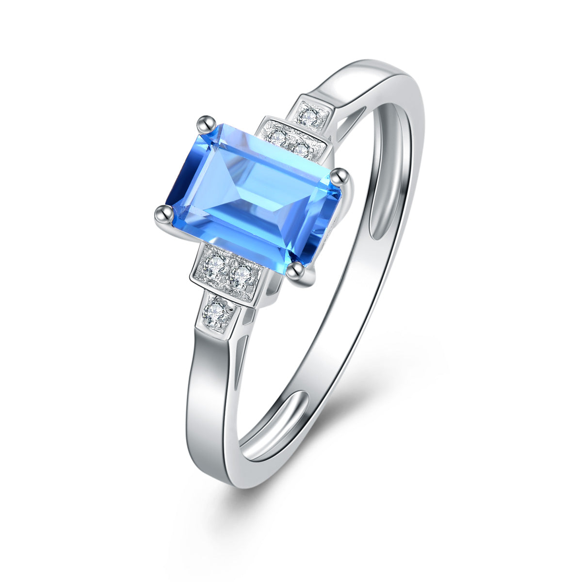 9ct White Gold Blue Topaz & Diamond Ring