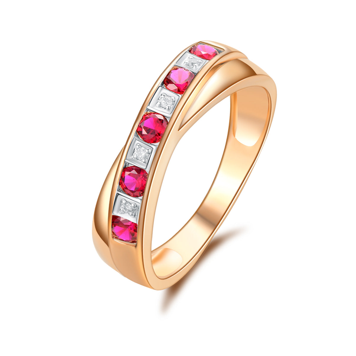 9ct Yellow Gold Created Ruby & Diamond Ring