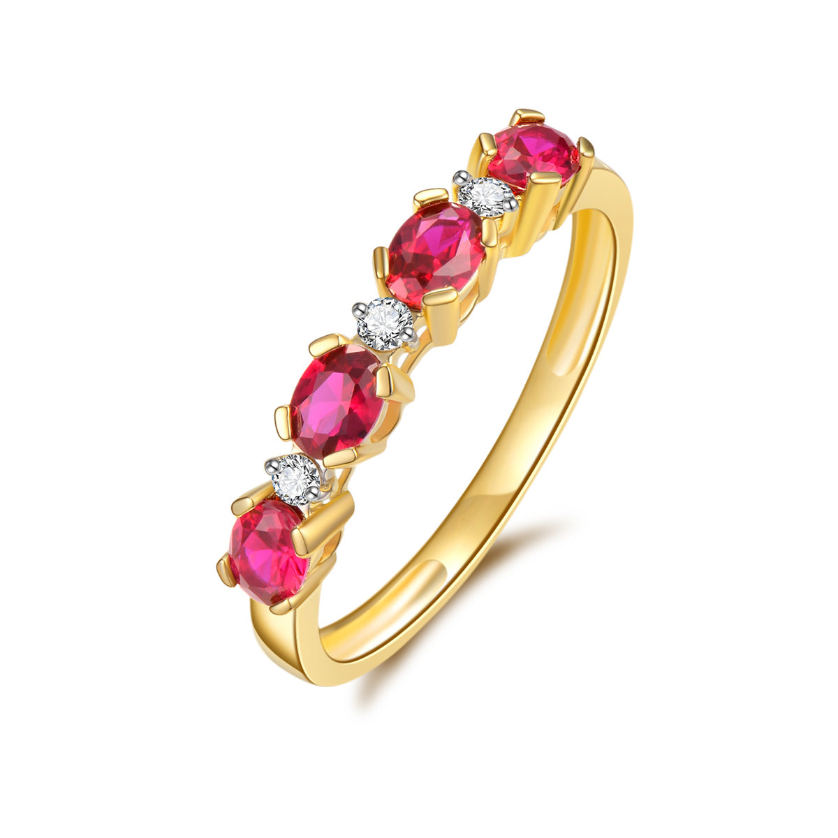 9ct Yellow Gold Created Ruby & Diamond Ring