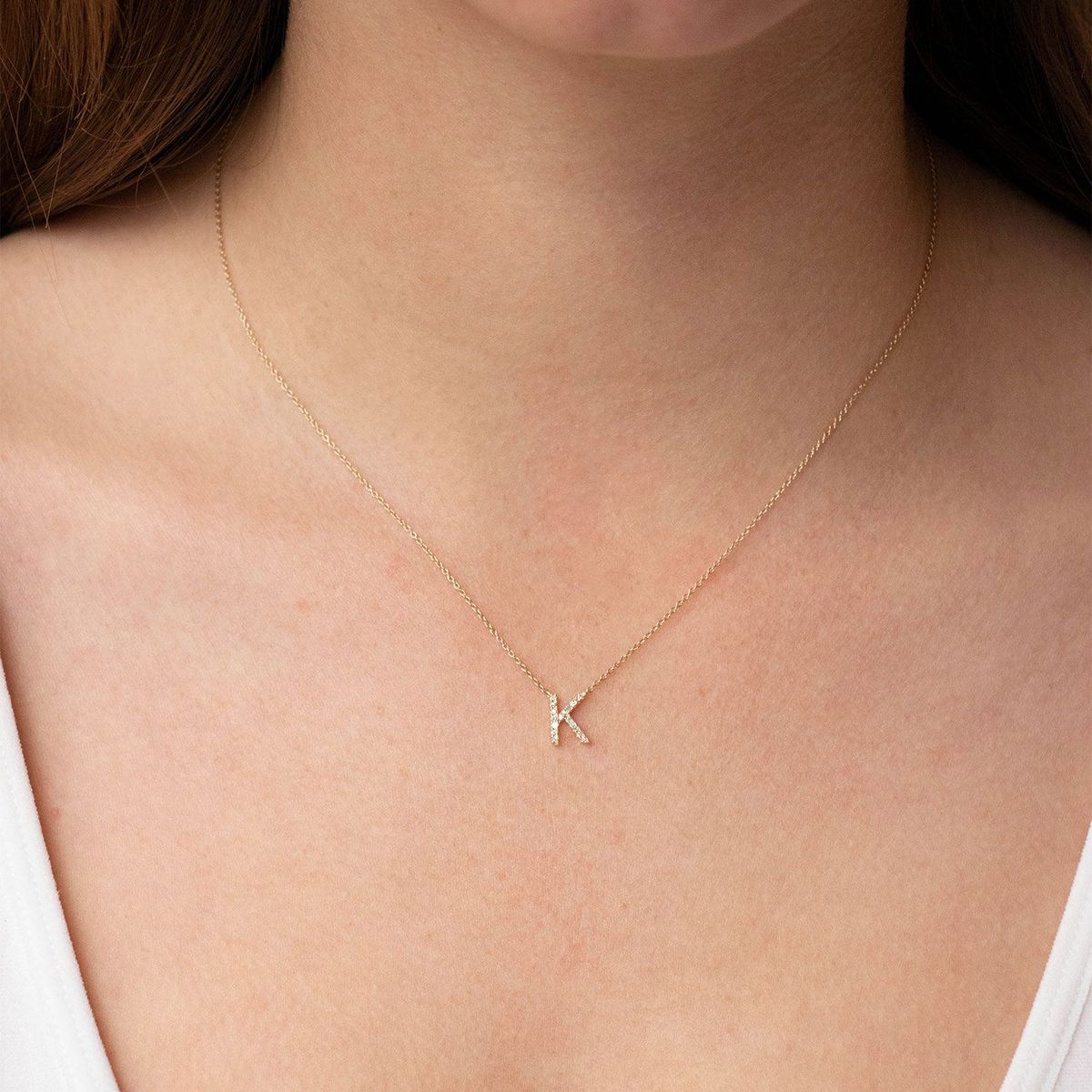 9ct Yellow Gold Diamond Initial 'K' Necklace