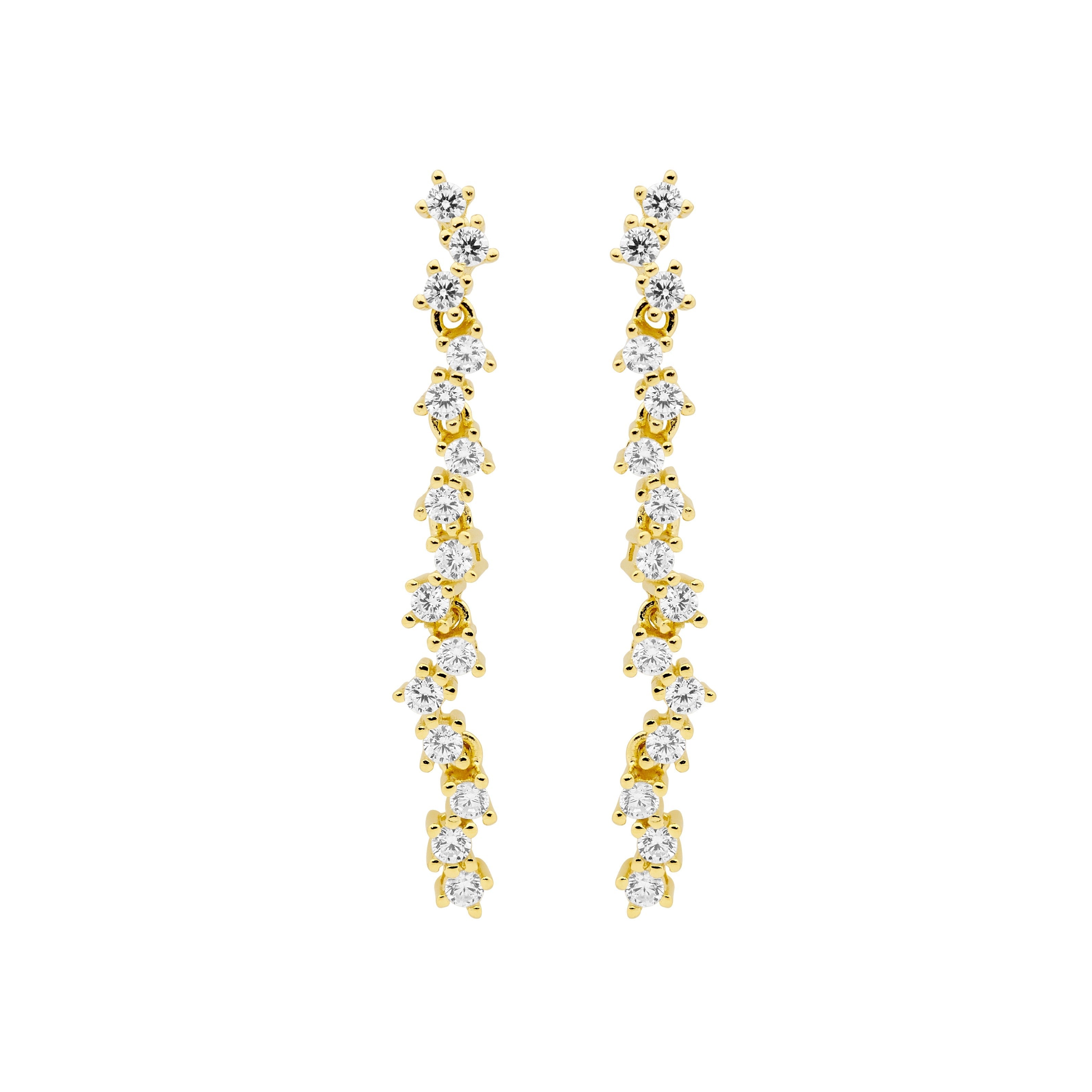 Sterling Silver Cubic Zirconia Staggered 4cm Drop Earrings With Gold Plating 